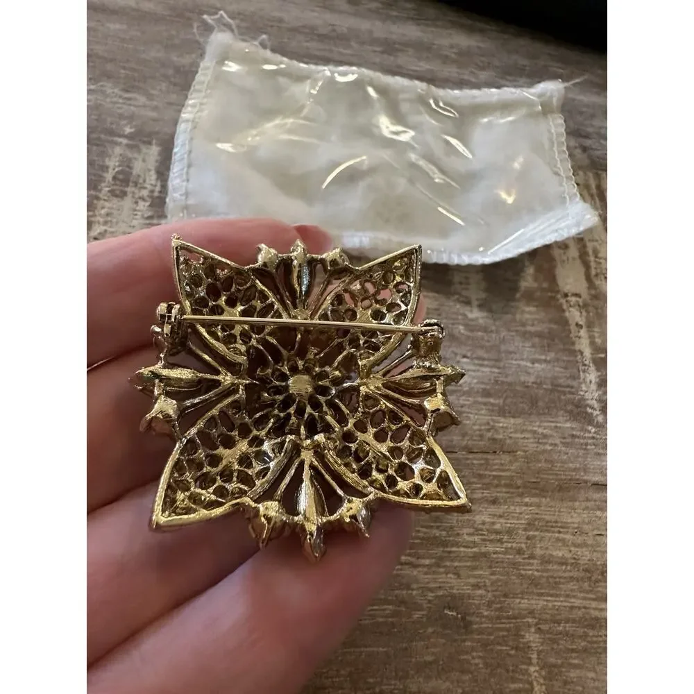 Vintage Gorgeous Large Green Blue Gold Brooch Pin